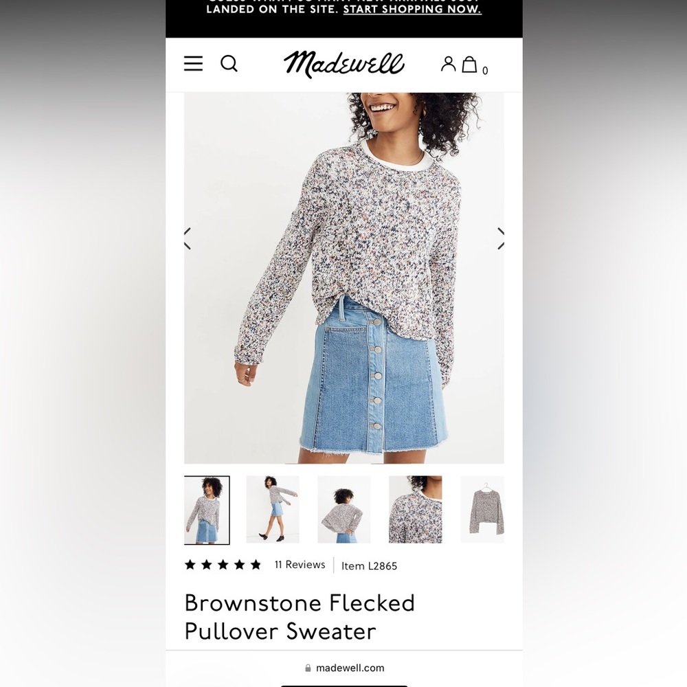 Madewell Brownstone Flecked Pullover Sweater—Medium—100% Cotton